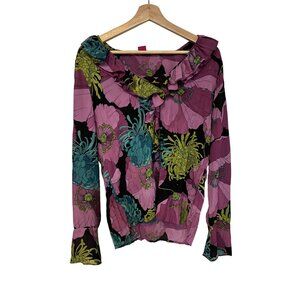 Sunny Leigh Peony Floral Print Blouse Pink‎ Long Sleeve Lightweight Flowy Design